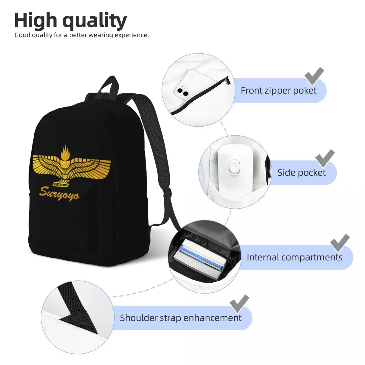 Aramean Suryoyo Logo Canvas Backpack for Girls Boy Syriac Assyria Ancient College School Travel Bags Bookbag Fits 15 Inch Laptop