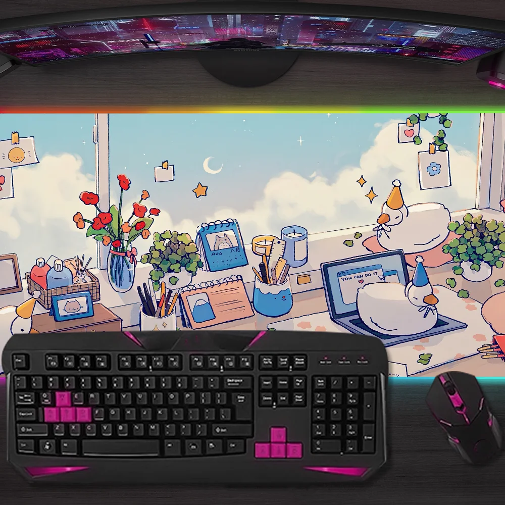 

Мультяшный милый коврик для мыши с котиком, игровой коврик для мыши с LED-подсветкой, настольный коврик с микро-USB подсветкой, резиновый RGB-коврик для рабочего стола XXL