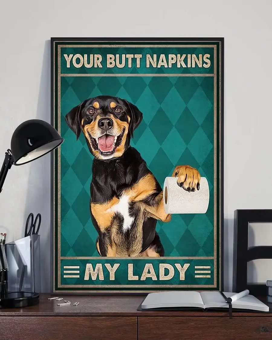 Pzecaru Funny Dog Wall Art Metal Sign Your Butt Napkins My Lady Funny Wall Decor Funny Tin Aluminum Sign Wall Art Metal Poster F