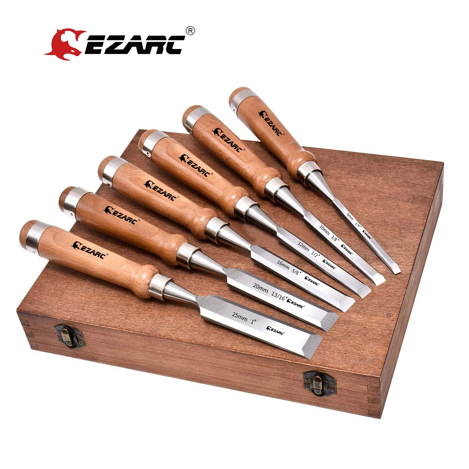 

EZARC 6pcs Wood Carving Chisel Knife Woodworking CRV Steel Hand Tool Set Wooden Premium Box for Carpenter Craftsman