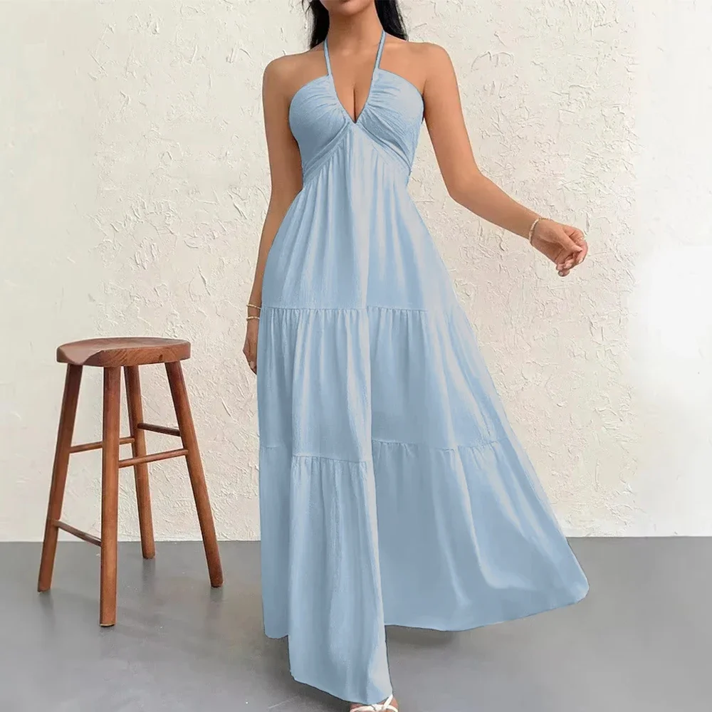 CPSYMYM  Dresses Spring Summer Simple Elegant Solid Color Sleeveless V-Neck Maxi Party Shift Dresses For Women