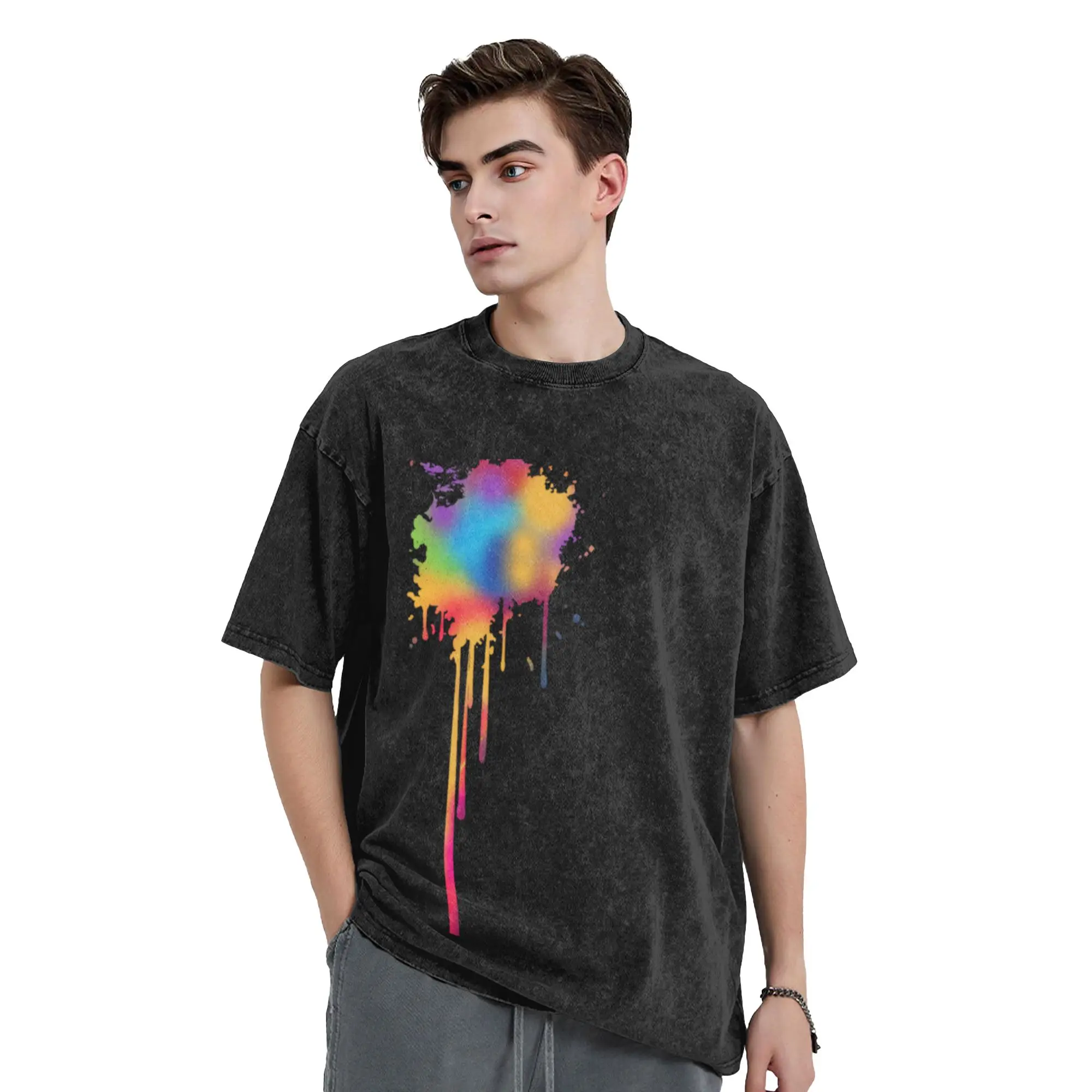 watercolor drooping effect  Unique Chic A T-Shirt Oversized Short Sleeve Men's Women's Cotton Tees Tops
