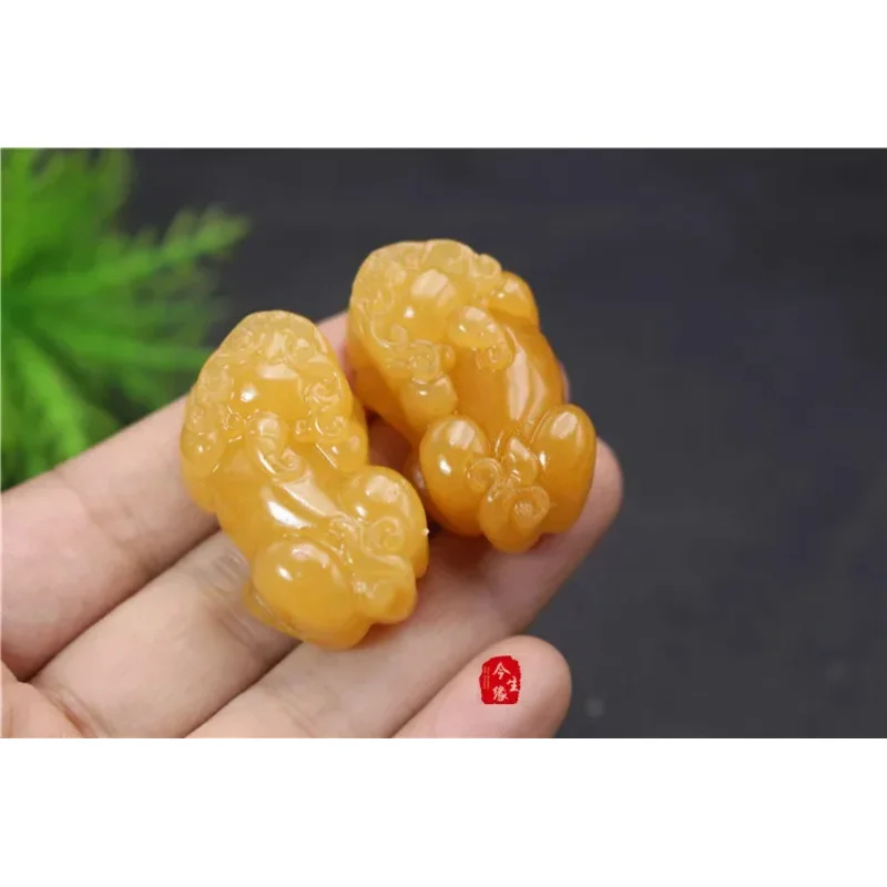 

1pc Natural Huanglong Jade Money Pixiu Dragon Pendant Necklace Jewellery Fashion Accessories Hand-Carved Luck Amulet Free Rope