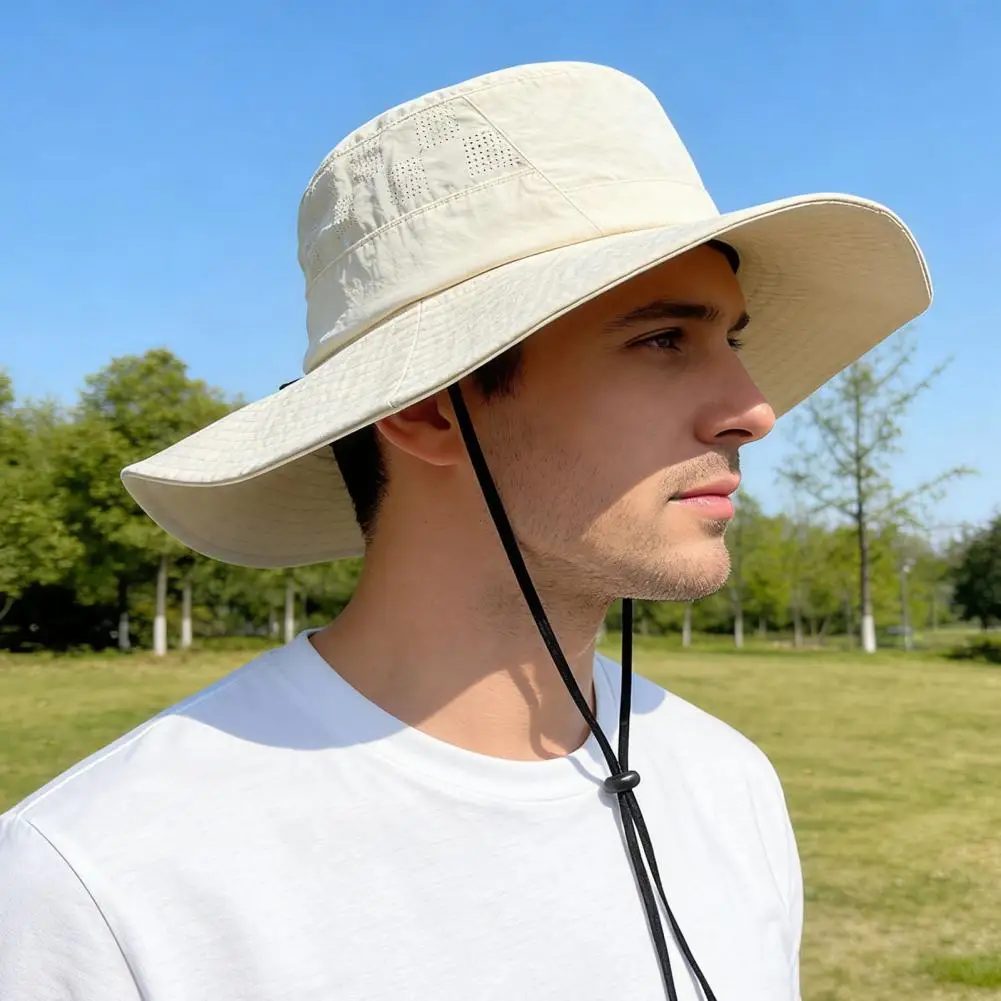 Foldable Sunhat Waterproof Fisherman Hat with Adjustable Drawstring Quick-drying Breathable Outdoor Sun Protection Detachable
