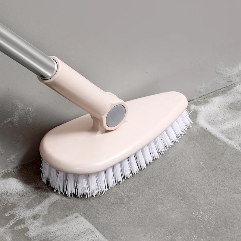 Rotatable Floor Scrub Brush Cleaning Tool With Long Handle Grout Brush Scrape V-Shape Stiff Bristle Cleaning Brush With Squeegee