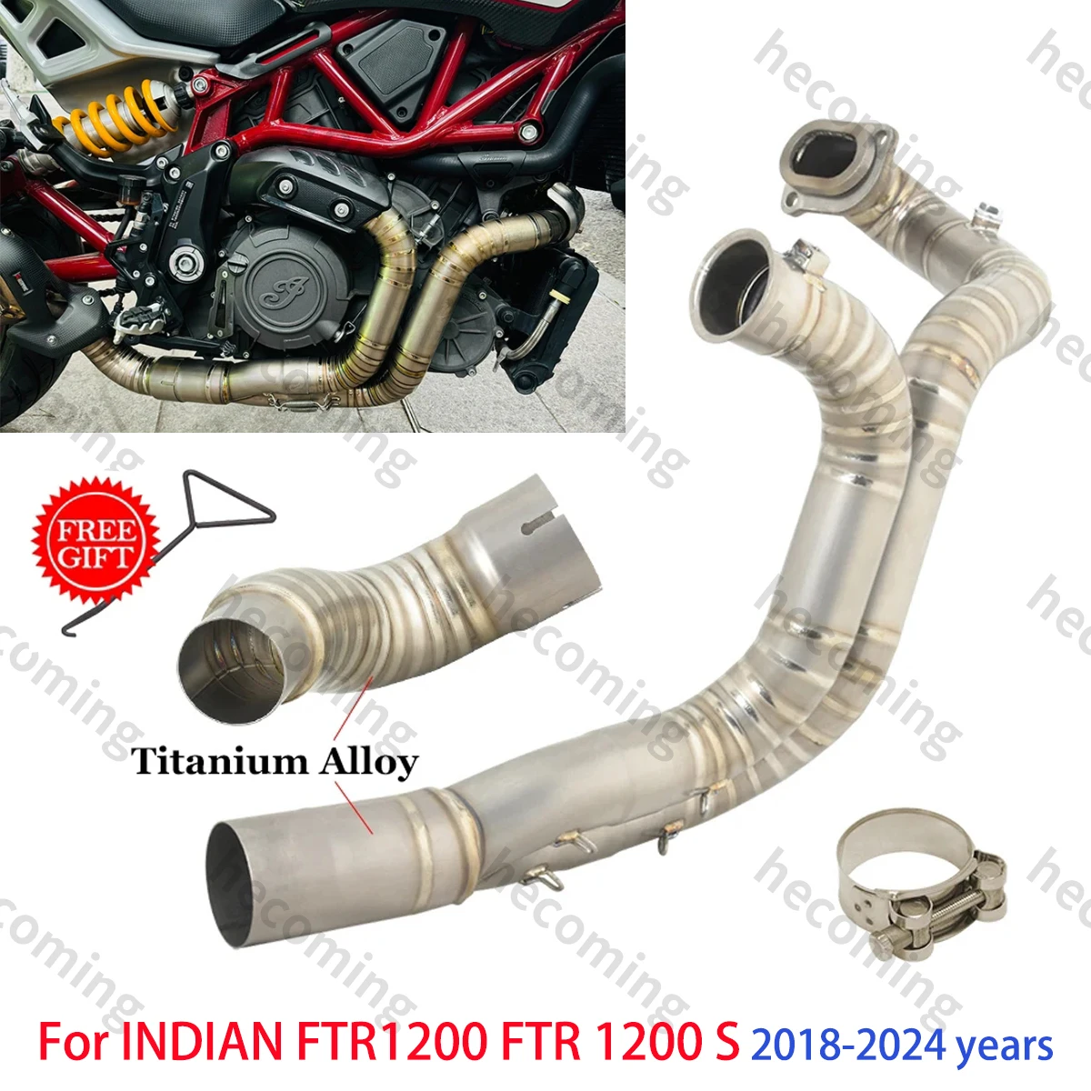 For INDIAN FTR1200 FTR 1200 S 2018-2024 Titanium Front Link Pipe Moto Exhaust Escape Slip On Exhaust System Header Link Pipe