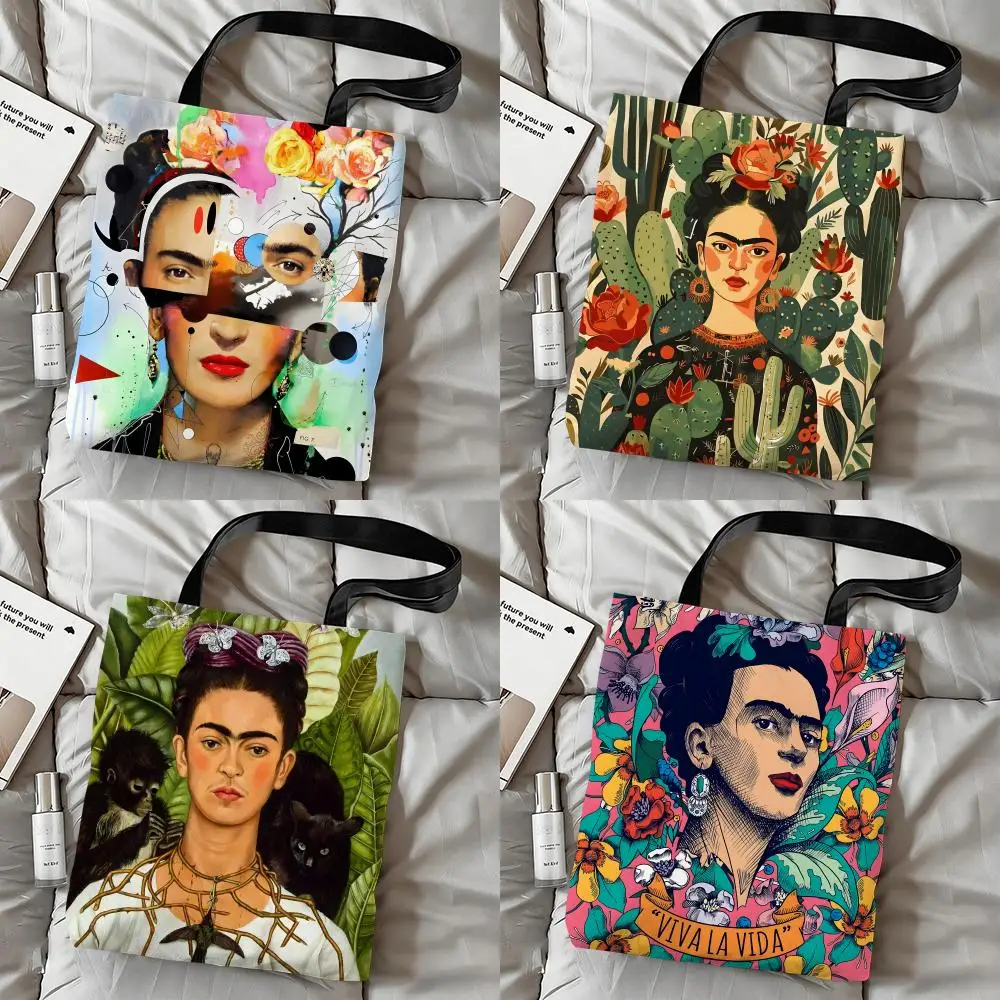 Art F-Frida Kahlo Storage Bags Double-Sided Print Canvas Tote Bag Fashion Large Capacity Women's Shoulder Handbag