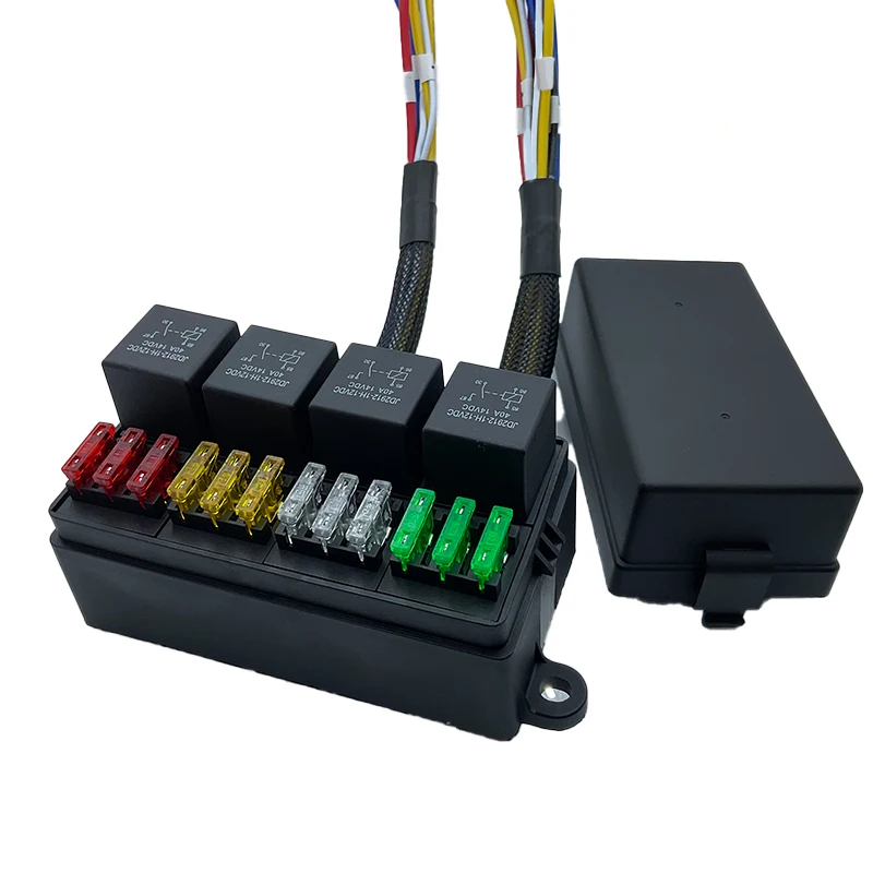 

Centralized Protection Automotive Wiring Harness: 12V/24V Pre-Wired Fuse Block & Relay Box with 4 Relays 12 Circuits ATC/ATO