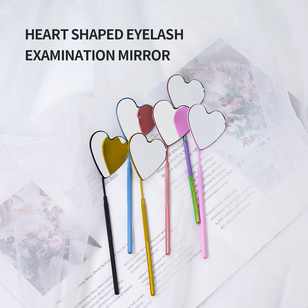 GLAMLASH 1Pc False Eyelashes Mirror Connected To Eyelash Inspection Mirror Heart Shaped Long Handle Magnifying Cosmetic Tool