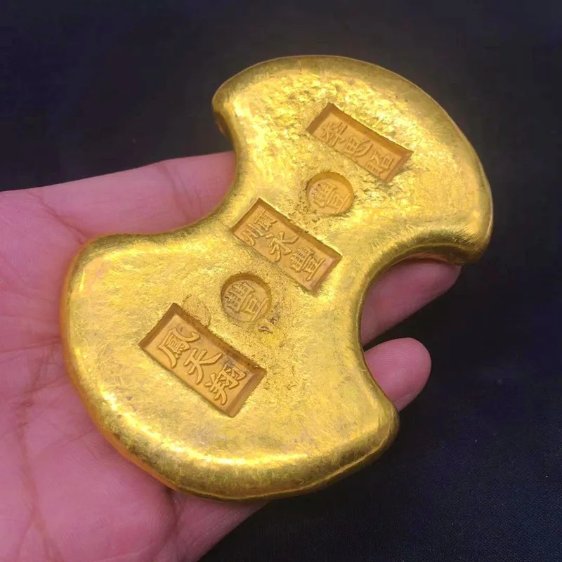 Old Object Copper-Plated Gold Pure Gold Ingot Xianfeng Gold Cake Li Sizhao Large Antique Ancient Gold Ingot