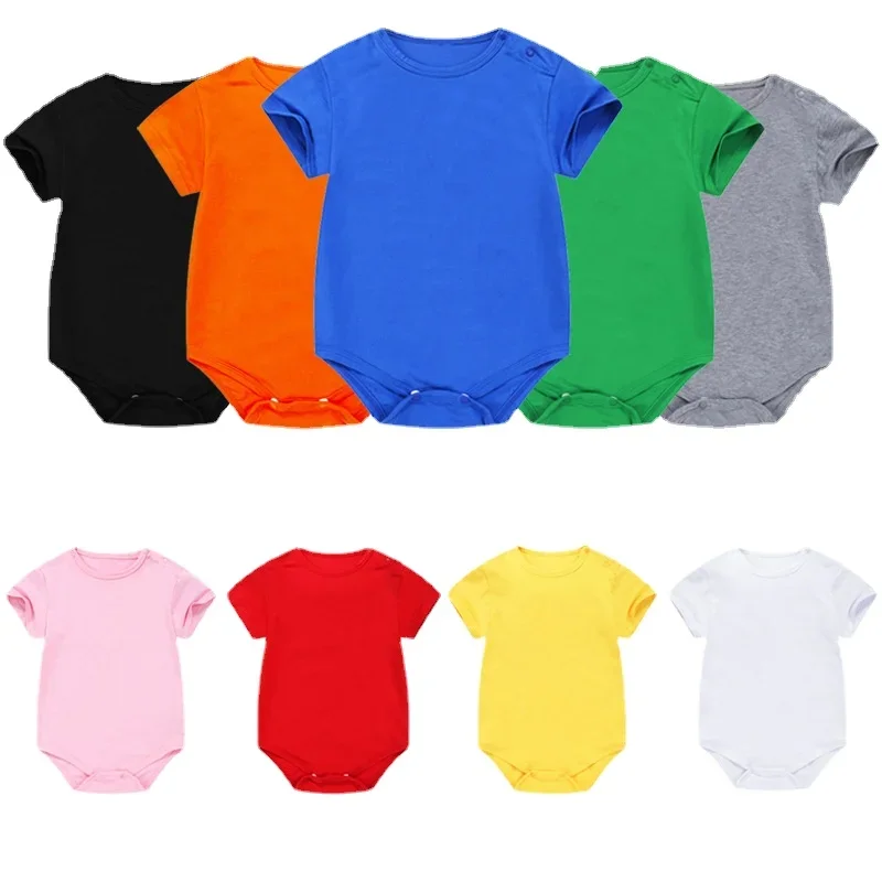 Summer Thin Solid-color Baby Shoulder Buckle Short Sleeve Romper Cotton Bottomst Onesies Multicolor Optional Baby Bodysuit 0-24M