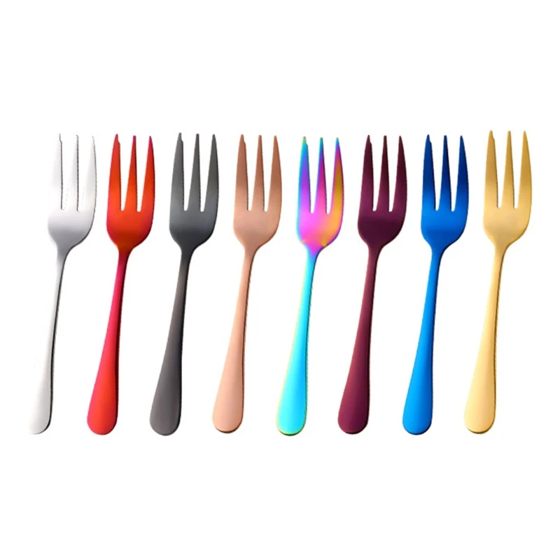 1Pc Dessert Pastry Fork Multicolor Rainbow Stainless Steel Cake Fruits Salad Appetizer Notched Small Fork for Snack Cutlery J78C