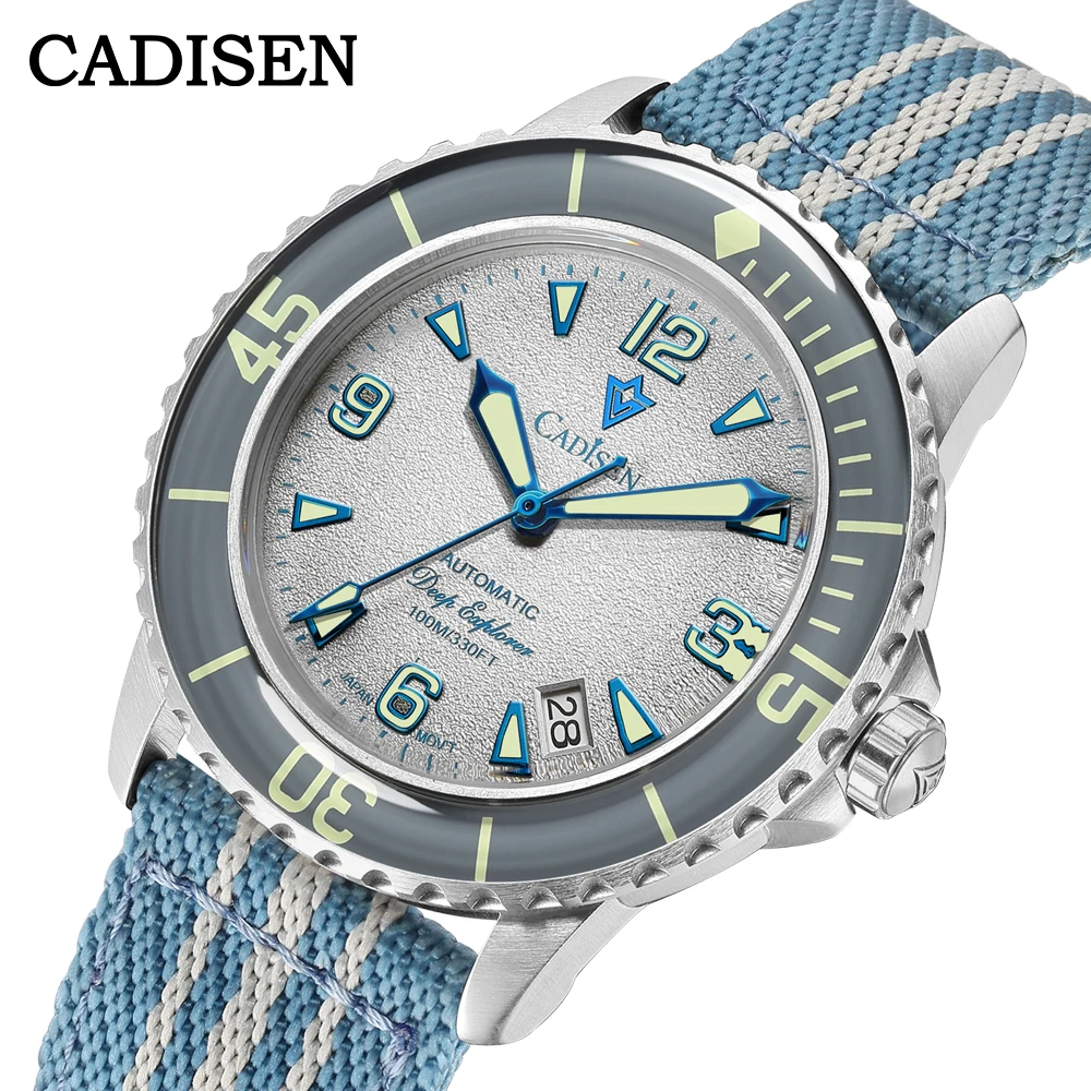 CADISEN 2025 New Automatic Mechanical Watch Man Canvas Strap Leisure Wristwatch NH35 Luxury Black Luminous Waterproof Watches