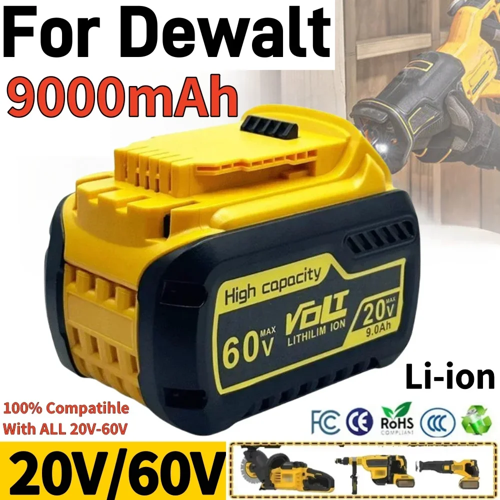 

9000mAh For Dewalt 20V/60V 9.0Ah MAX Rechargeable Li-ion Battery DCB606 DCB612 DCB609 DCB20 Tools Power Drill Battery