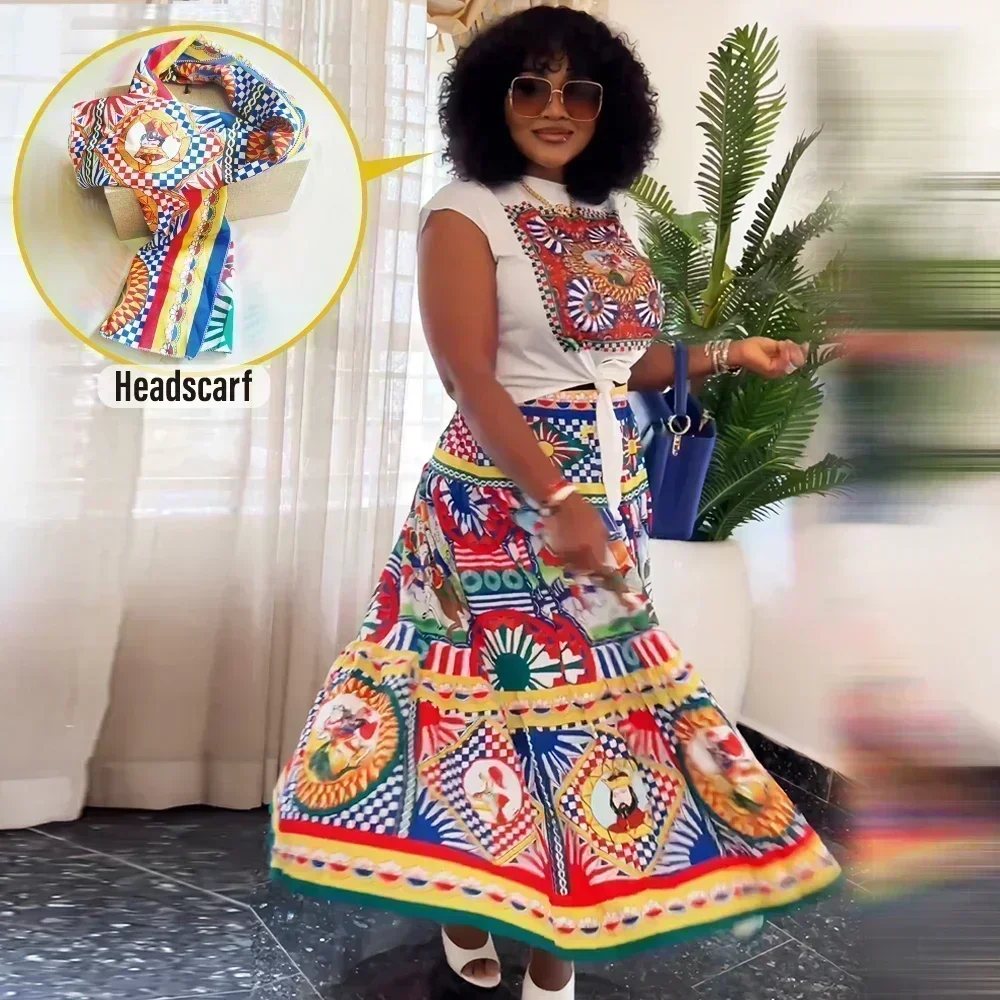 Set pakaian dua potong gaun Afrika untuk wanita pakaian liburan seksi Vestidos De Fiesta Dashiki Ankara pakaian Kebaya ukuran Plus