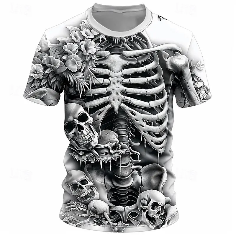 

Funny Skull 3D Print T Shirt For Men Fashion Flower Pattern T-shirt Casual O-neck Loose Short Sleeve Summer Street Hip Hop Tops