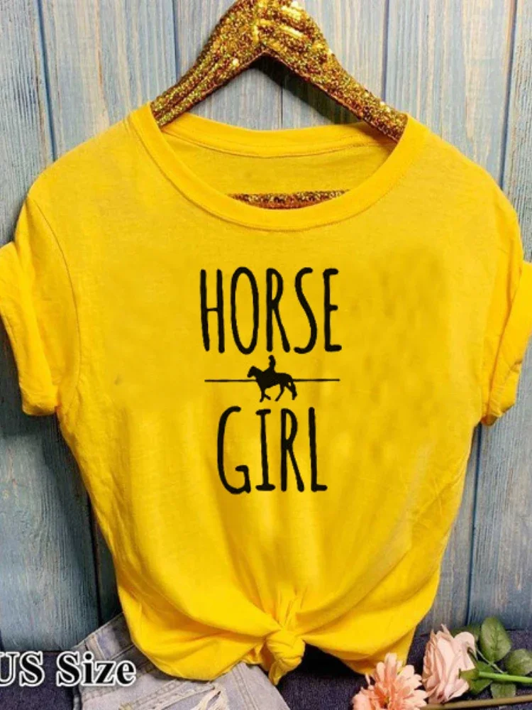 HORSE GIRL Letter Print T Shirt Women Short Sleeve O Neck Loose Tshirt Summer Women Causal Tee Shirt Tops Camisetas Mujer