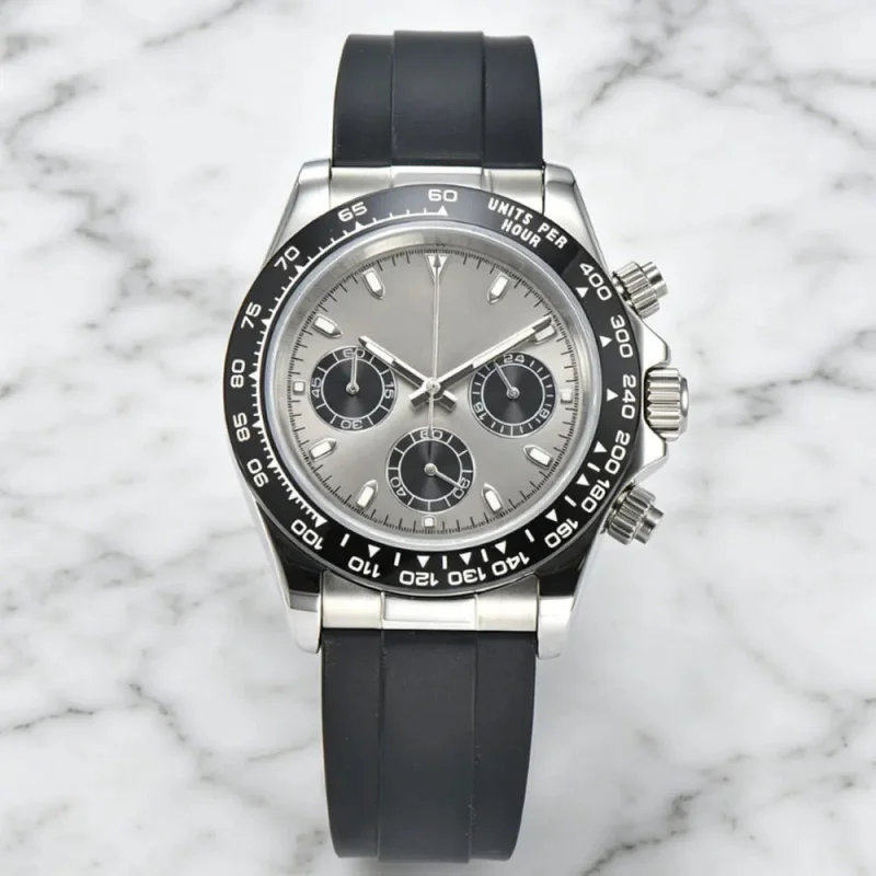 VK63 39mm Daytona rubber strap watch 316L stainless steel sapphire glass suitable for VK63 quartz movement C3 lumiouns
