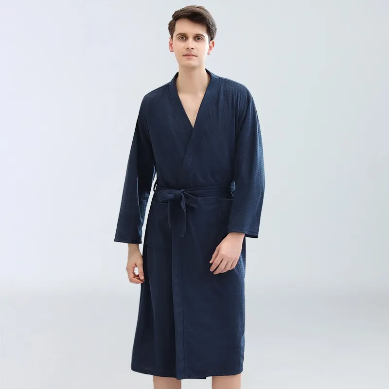 Men's Waffle Bathrobes Sauna Clothes Thin Sweat Steam Clothes Dressing Gowns Men's Absorbent Quick-drying Yukata Pajamas Pjs
