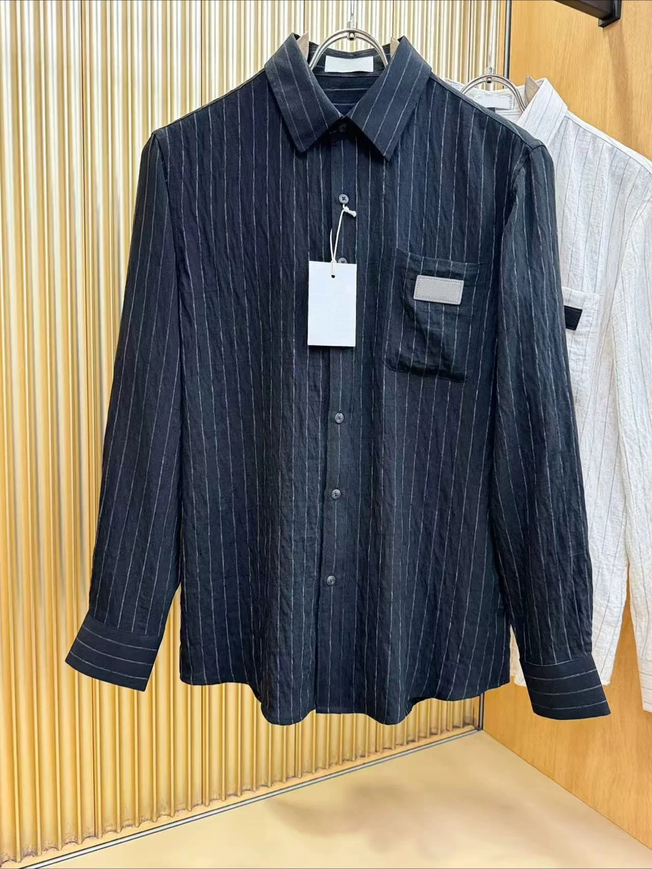 Italy BC old money style business casual lapel striped linen long-sleeved shirt