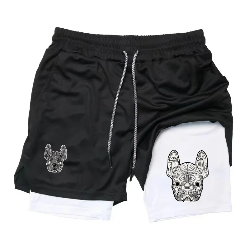 Men's fashion fast drying breathable 2-in-1 double-layer sports shorts, sports fitness elastic tight shorts