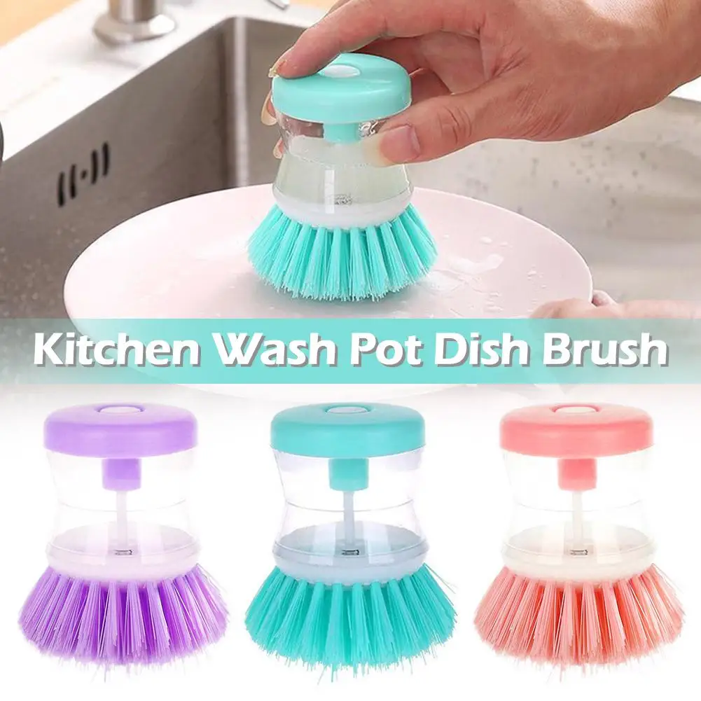 Kitchen Wash Pot Dish Brush With Liquid Filling Dispenser By Pressing Does Not Hurt Pan Automatic Cleaning Brush Dispenser