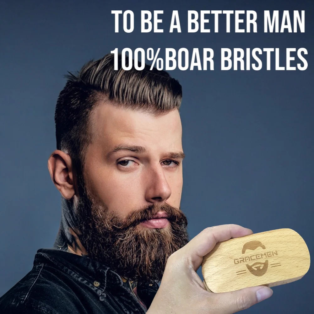 50 Pieces/Lot Customized Logo Beard Brush Boar Bristles Facial Brush for Men - Custom Personalized Name Text Logo Photo