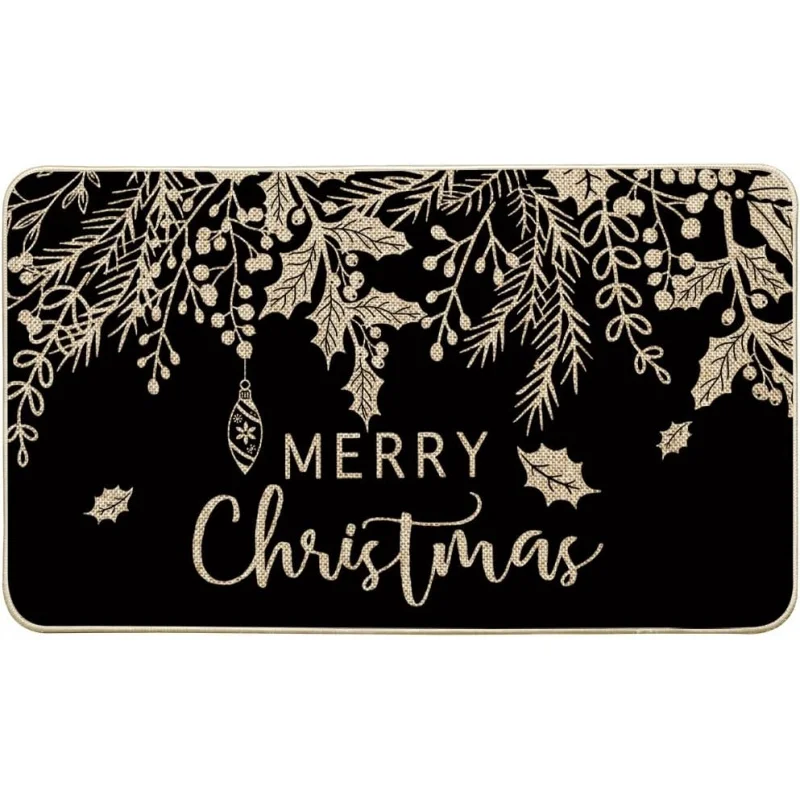 

Black holly mistletoe Christmas happy door mat winter home decoration indoor and outdoor anti slip floor mat 40x60cm