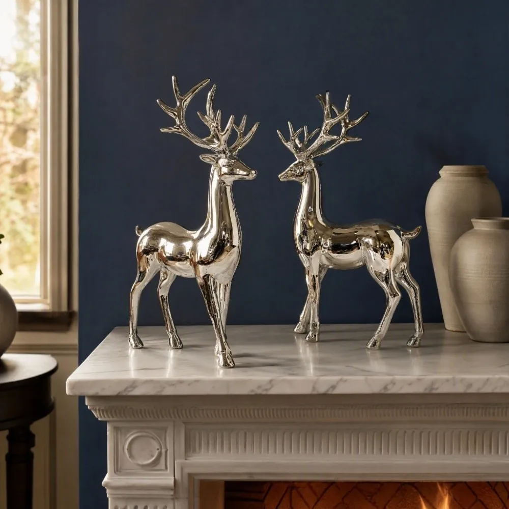 Creative Deer Desktop Ornament Sitting/Standing Position Cute Reindeer Sculpture Durable Modern Elk Home Decor TV Cabinet