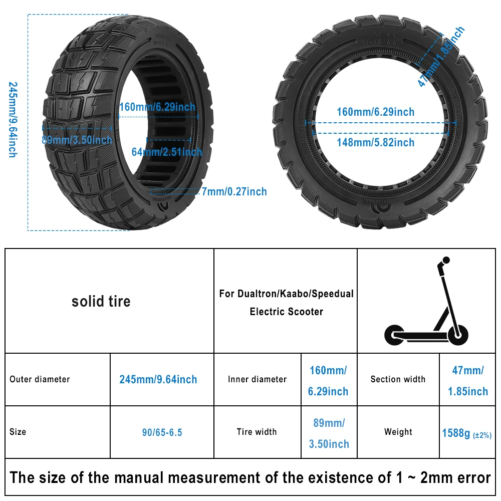 11 Zoll Vollgummireifen für Dualtron Thunder für Kaabo für Zero Scooter 90/65-6.5 Stoßdämpfender Explosionsgeschützter Reifen Zubehör – Detail 5