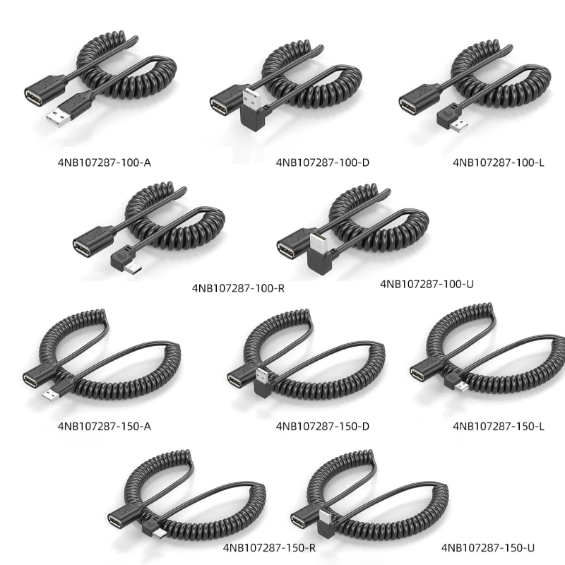 USB 2.0 Cable Coiled Spring Spirals USB 2.0 Male to USB 2.0 Female Extension