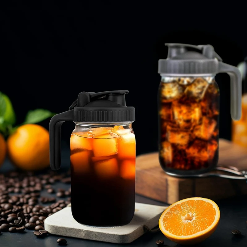 2set 32OZ Jar Pour Spout Lid-Glass Pitcher with Lid,Breast Milk Pitcher,Seal for Juice,Milk,Coffee,Tea,Drink-A79M