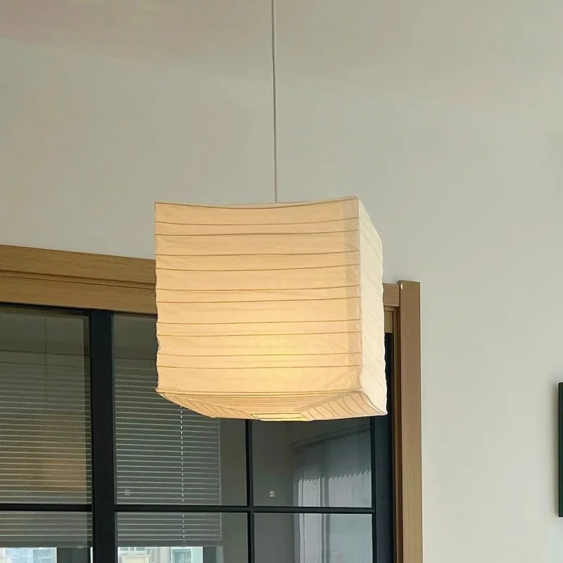 Lampade a sospensione a LED giapponesi Wabi Sabi Sala da pranzo Decorazioni per la casa Lampadario quadrato in carta di riso Illuminazione Lampada a sospensione per camera da letto