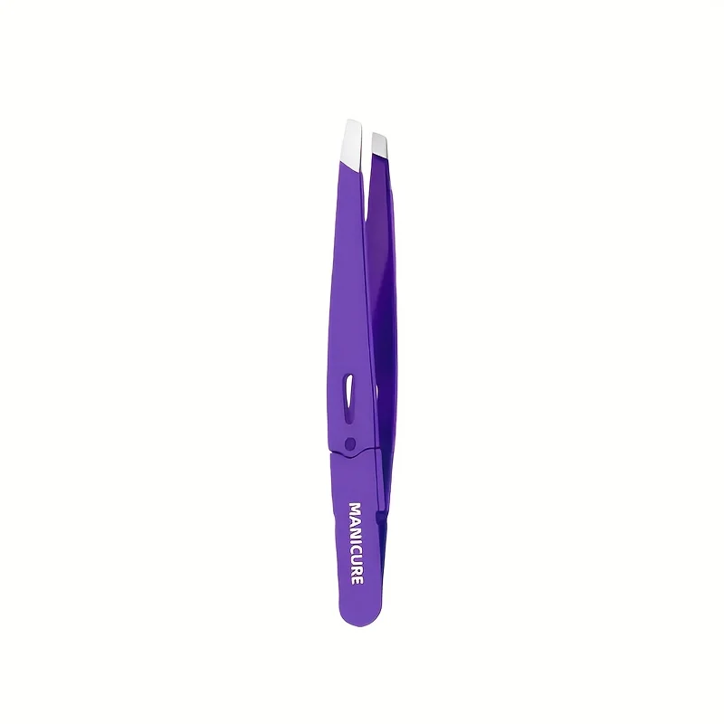 High-Precision Eyebrow & Eyelash Curler Tweezers Purple & Black Slanted Design for Sensitive Beige, Men's Beard Plucking Gifts