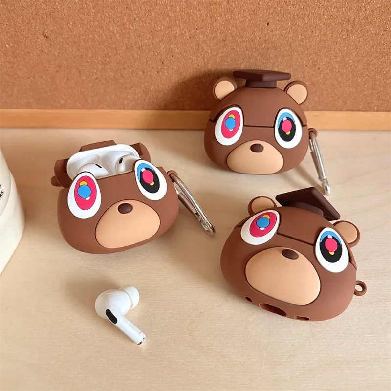 Dropout Bear casing ponsel warna cokelat, casing penutup pelindung Earphone kotak pengisi daya untuk AirPods 4 Airpod 1 2 3 Pro 2