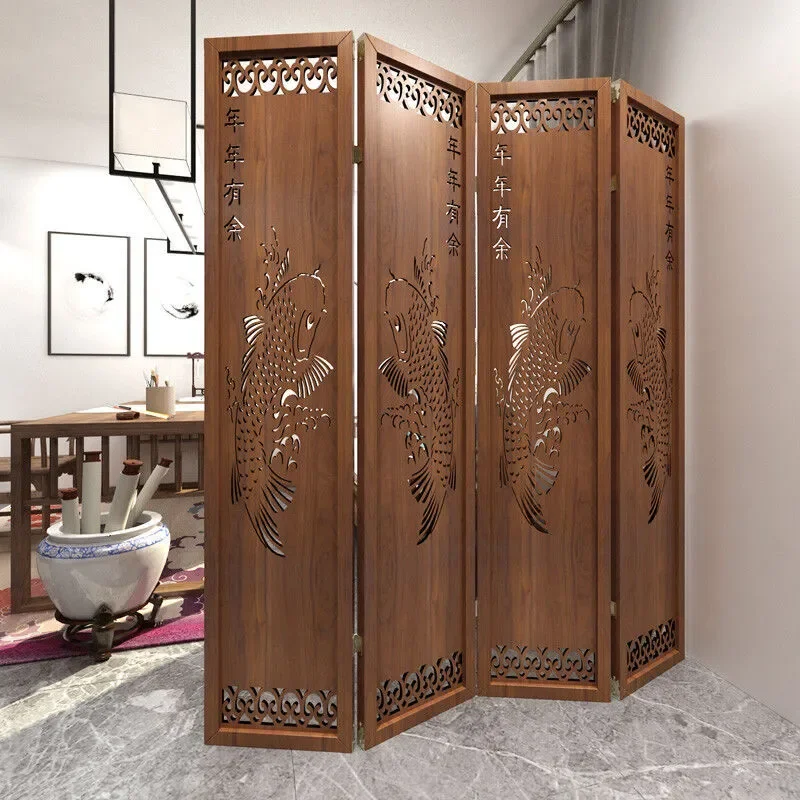 New Chinese Style Screen Partition Simple Modern Living Room Divider Hollow Carved Wooden Entrance Decorative Frame for Home