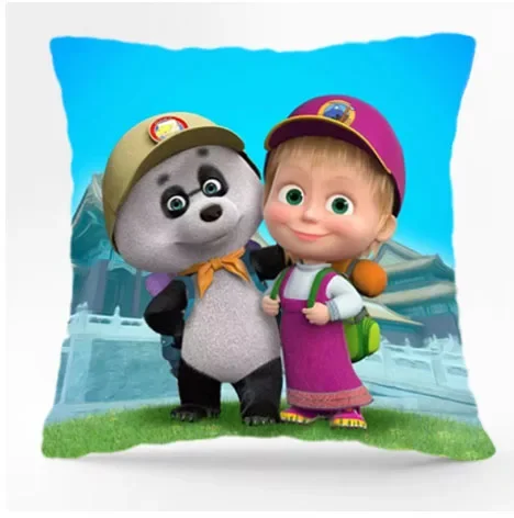 New Masha and the bear short plush double sided cartoon printed pillow case cartoon characters children pillow case home  masha