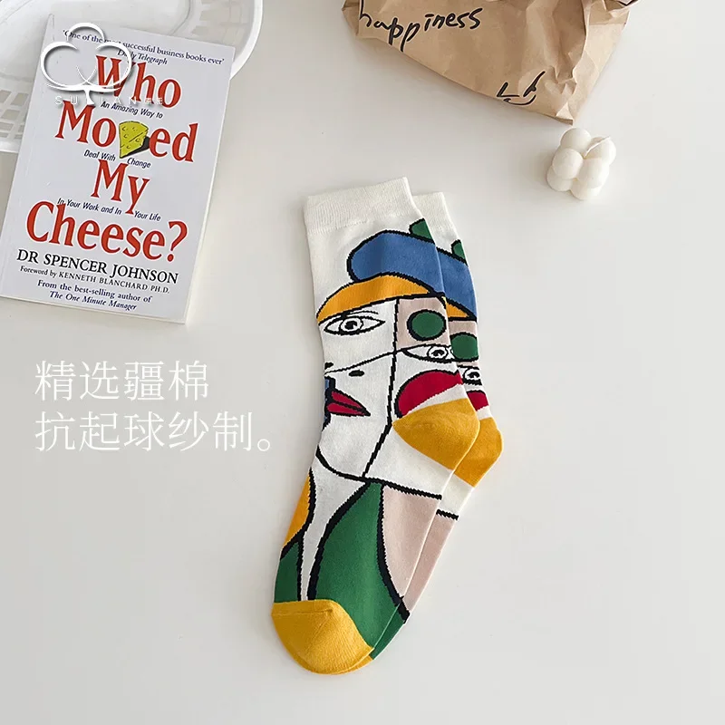 2024 Women Socks Skateboard doodle painting Plant Kawaii Funny Happy Casual Female Cotton Hosiery Streetwear Skate Harajuku