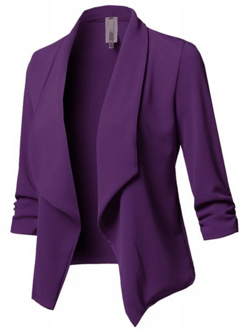 Office Women Solid Color Slim-Fit Blazer Lapel Open Front Short Suit Jacket Women's Blazer Formal Office Lady Plus Size Coats