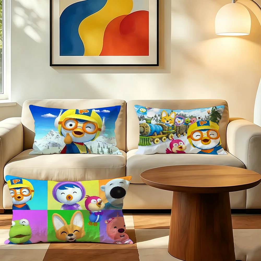Cartoon cute P-PororoS cushion cover Polyester Pillowcase Sofa Living Room Cushion Cover Bedroom Bedside or Home Decor