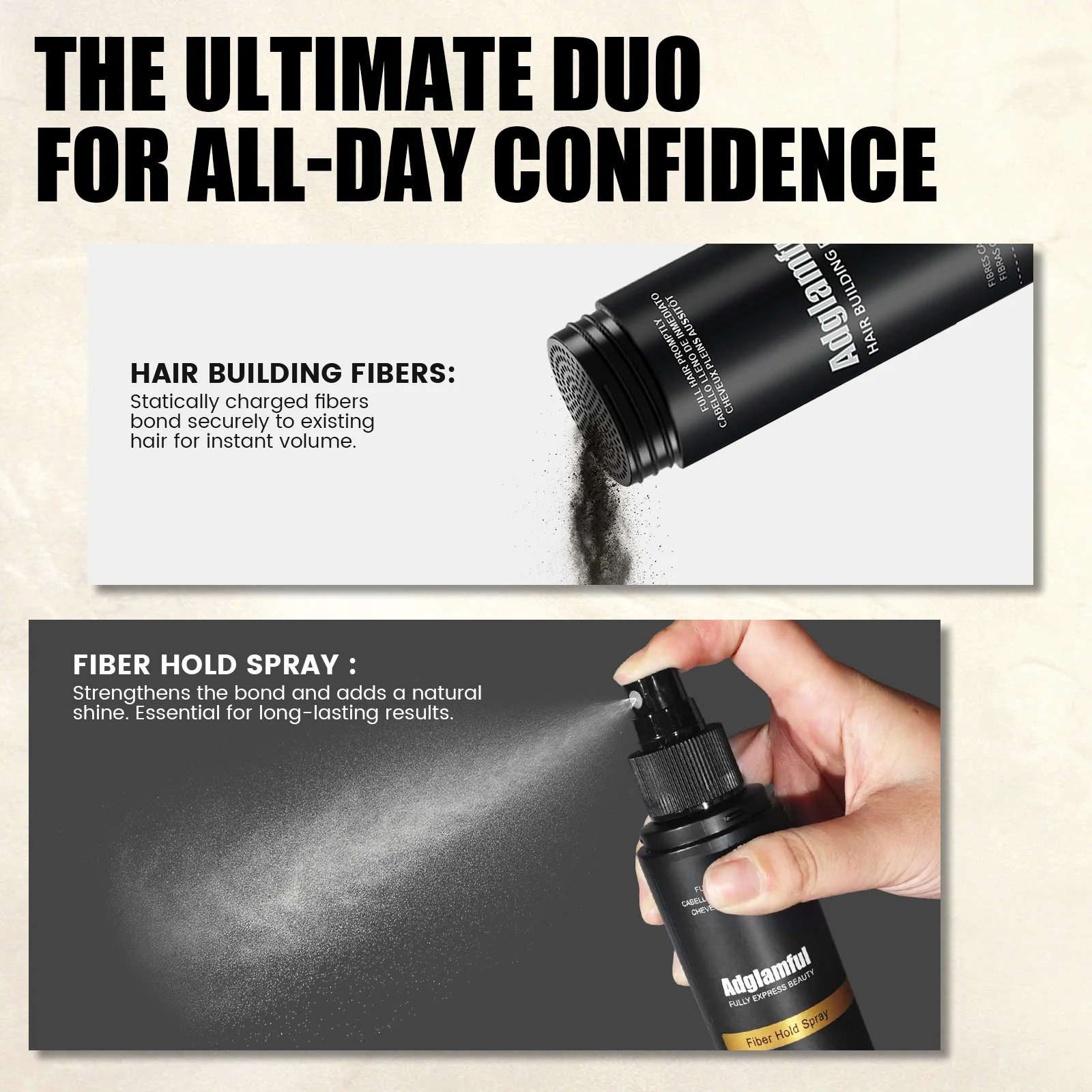 

Adglamful Hair Fiber & Spray Set for Defined Contours & Fuller Hair. Ideal Unisex Gift.