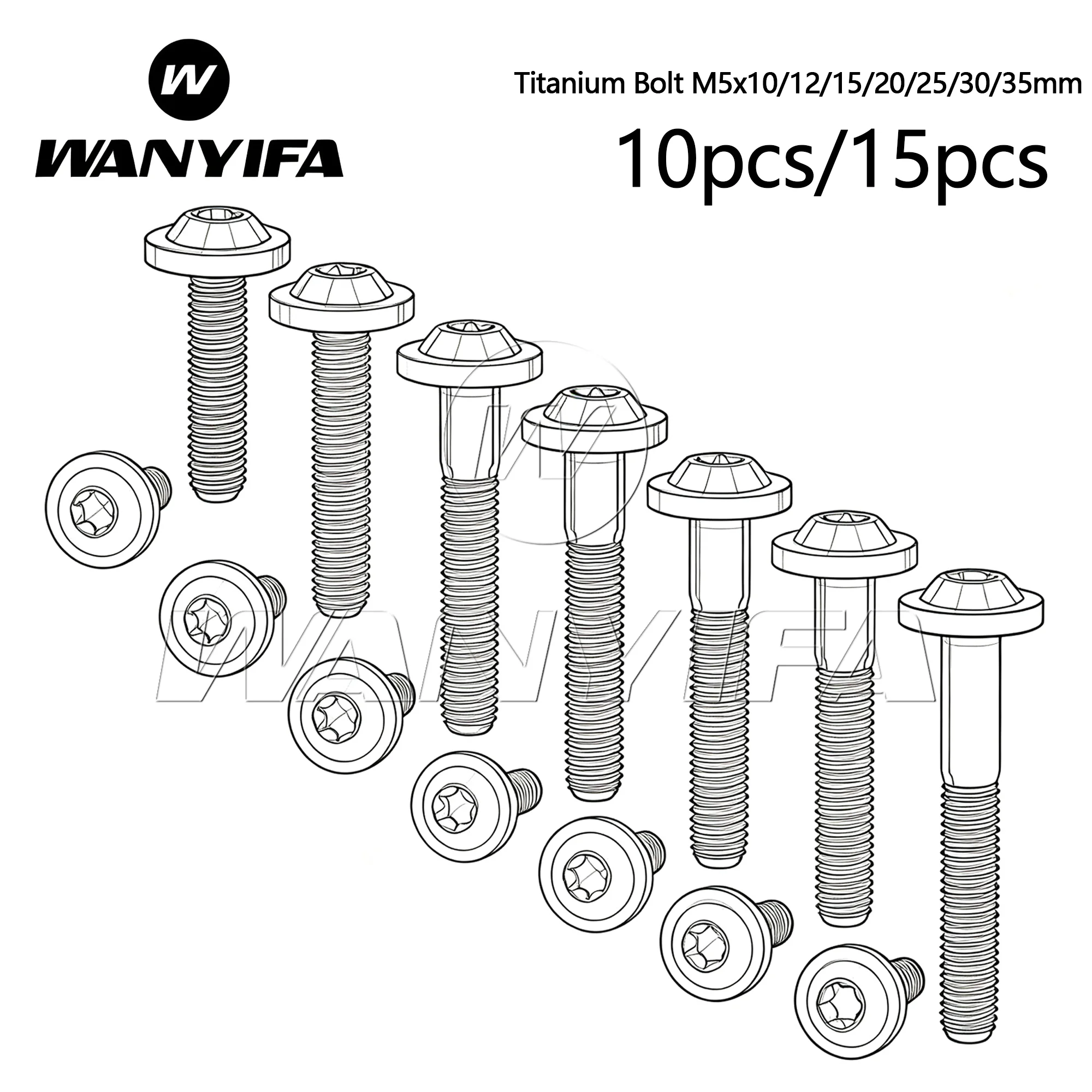 Wanyifa Titanium Bolt M5x10/12/15/20/25/30/35mm Head Screws for Bicycle Motorcycle Modification 10pcs/15pcs