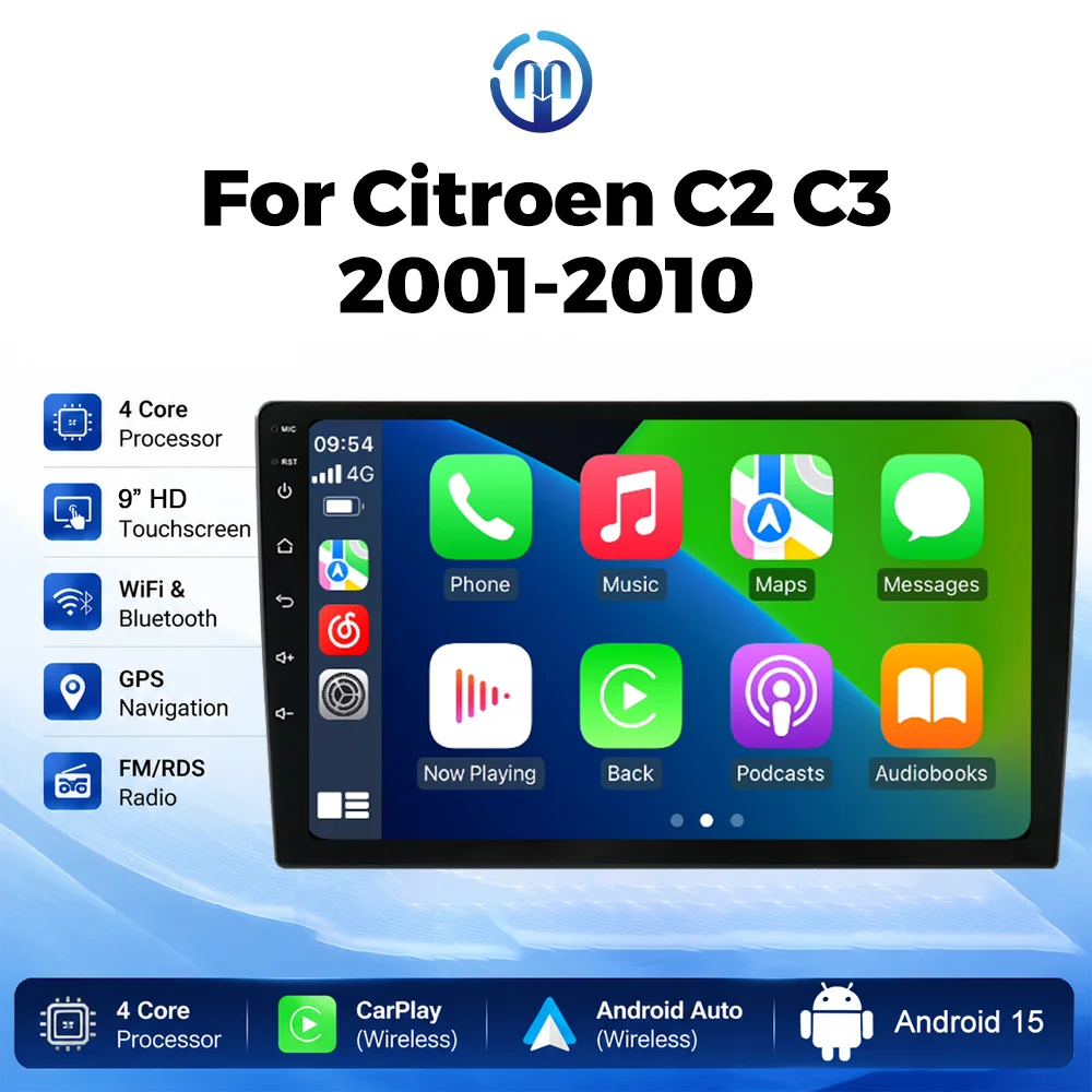 Android 15 9" Car Radio For Citroen C2 C3 2001-2010 Wireless Carplay GPS Navigation Multimedia Player 2 Din Car Stereo Head Unit
