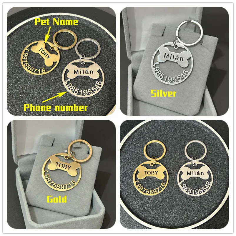 

Customized Pet Cat Dog Engraved Bone Paw Key Chain Stainless Steel Personalized Name Phone Number Paw Print Jewelry Gifts