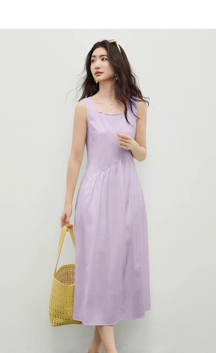 SENTUBILA Damen Ärmelloses Midikleid 2026 Sommer Elegantes Minimalistisches Ausgeschnittenes Perlenbesetztes Kleid mit Quadratischem Ausschnitt und Plissee-A-Linie 162LP6225 – Detail 12