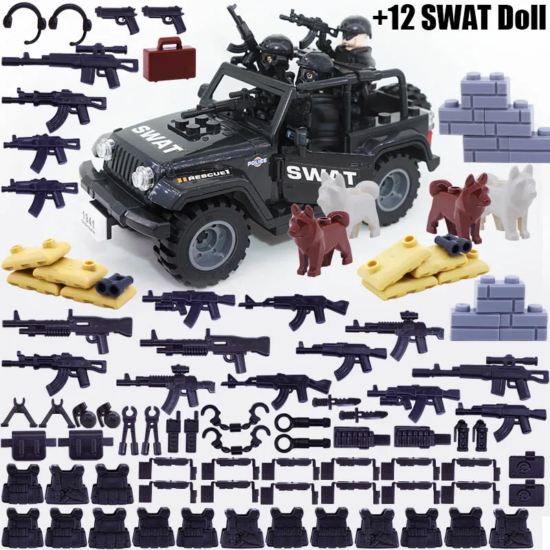 25/50/100Pcs Military Weapons SWAT Gun Cannon Soldier Army Police Hat Building Blocks Figure Accessories Model Bricks DIY Toy