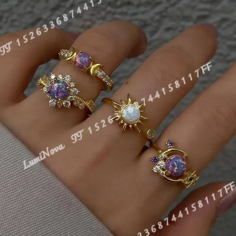 4pcs Star Moon Ring Set Sun Retro Court Style Rings Best Friend Couple Matching Bands Occult Gift New Year Good Luck Blessing