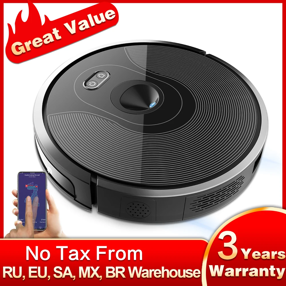 ABIR Robot Vacuum Cleaner X6,Triple Navigation,Wifi App,Map Display,Remote Upgrade,Hand Draw Virtual Blocker,Electric Water tank