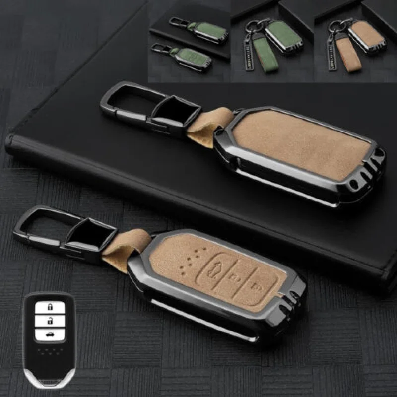 

A+ Zinc Alloy Leather Car Key Fob Case Cover For Honda Accord Civic Pilot CR-V HR-V