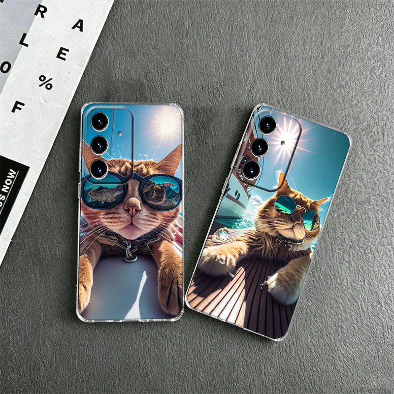 Cool Sunglasses Cat Phone Case for Samsung A53 A52S A33 A32 A32 A22 A13 A12 Galaxy A04E A03S Core A02S A50S A51 A71 A73 A72 M02